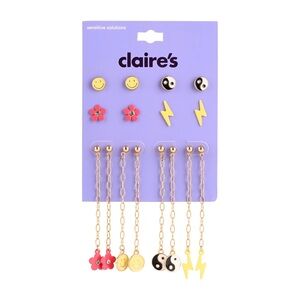 NEW! Claire's Gold Stud And Pendant Earrings Set, with Other Gemstone, 8-Pack